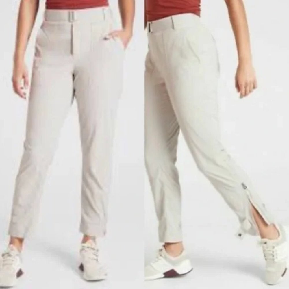 Athleta Trekkie Belted‎ Pants Birch Light Grey Size 8